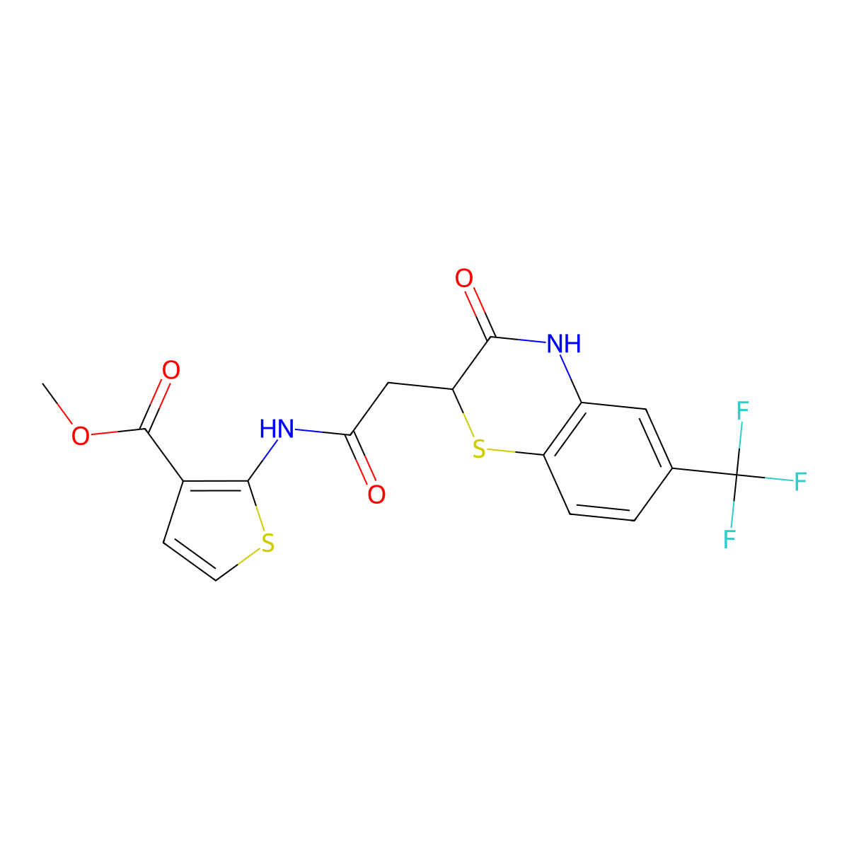 methyl 2-(2-(3-oxo-6-(trifluoromethyl)-3,4-dihydro-2H-benzo[b][1,4]thiazin-2-yl)acetamido)thiophene-3-carboxylate molecular structure, CAS 1105246-14-7