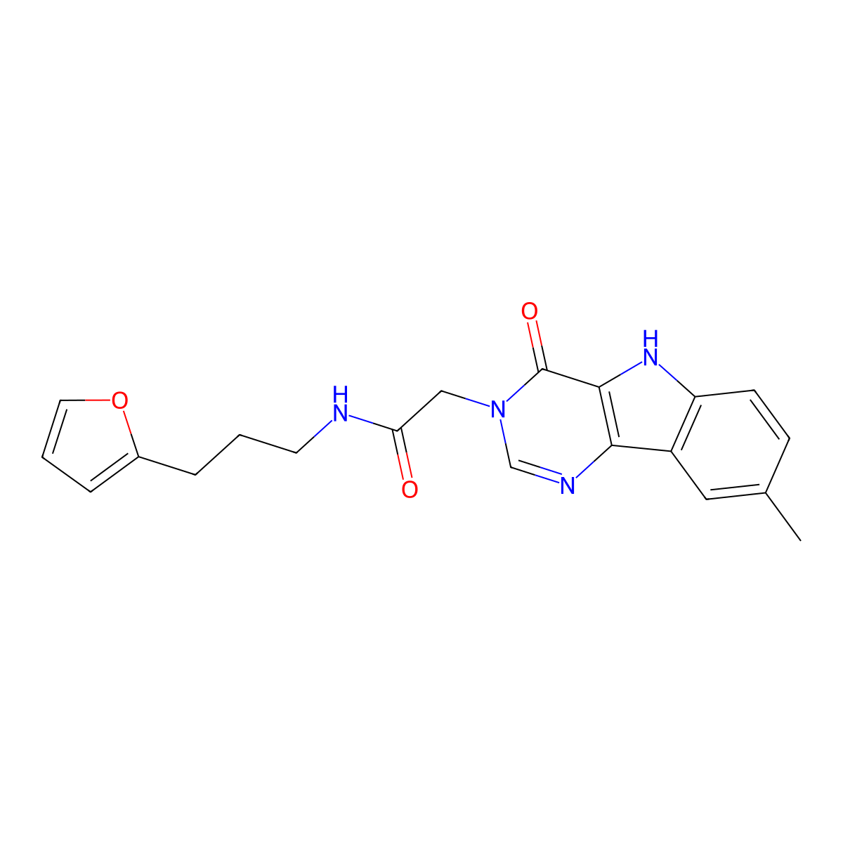 N-(3-(furan-2-yl)propyl)-2-(8-methyl-4-oxo-4,5-dihydro-3H-pyrimido[5,4-b]indol-3-yl)acetamide molecular structure, CAS 1105246-27-2