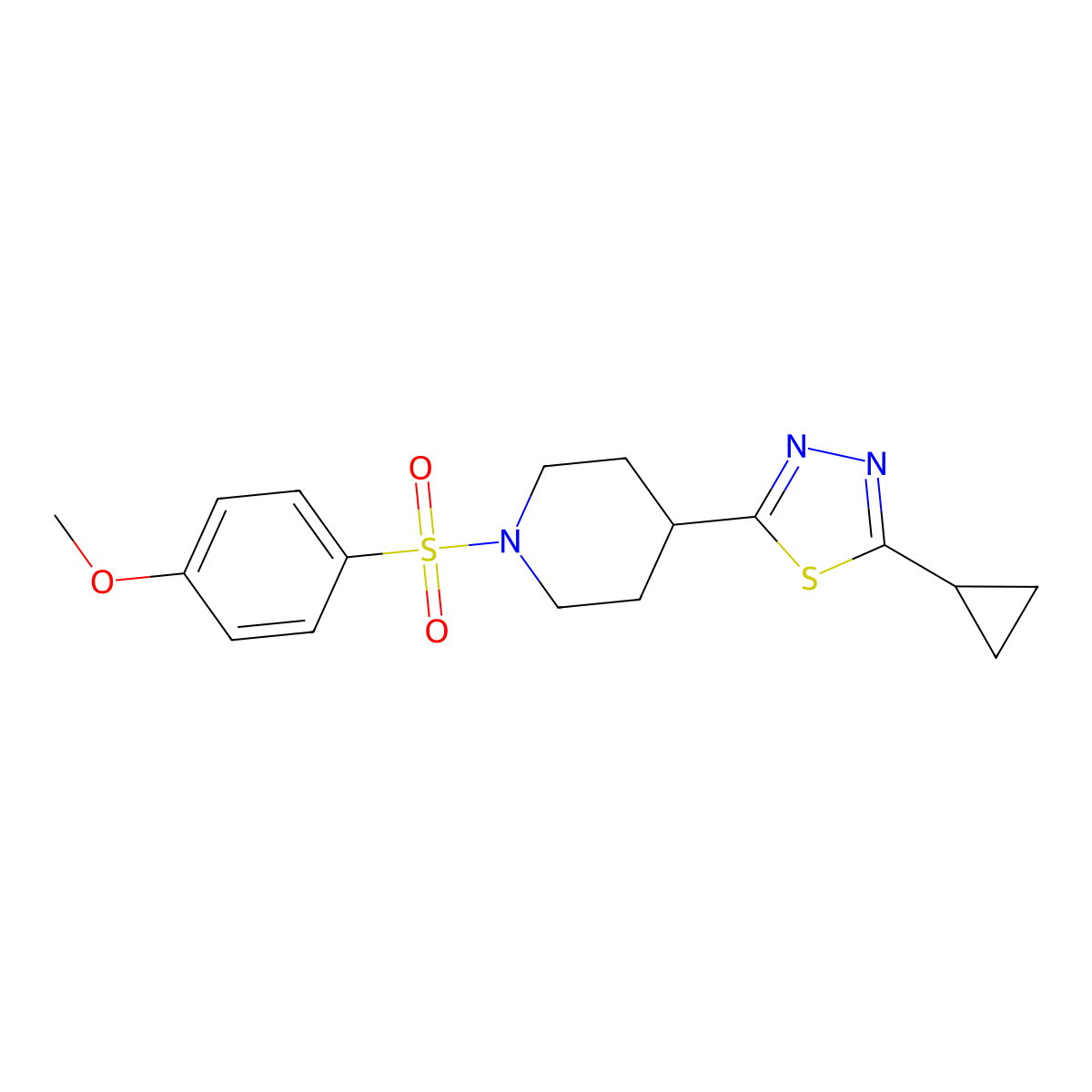 2-Cyclopropyl-5-(1-((4-methoxyphenyl)sulfonyl)piperidin-4-yl)-1,3,4-thiadiazole molecular structure, CAS 1105246-32-9