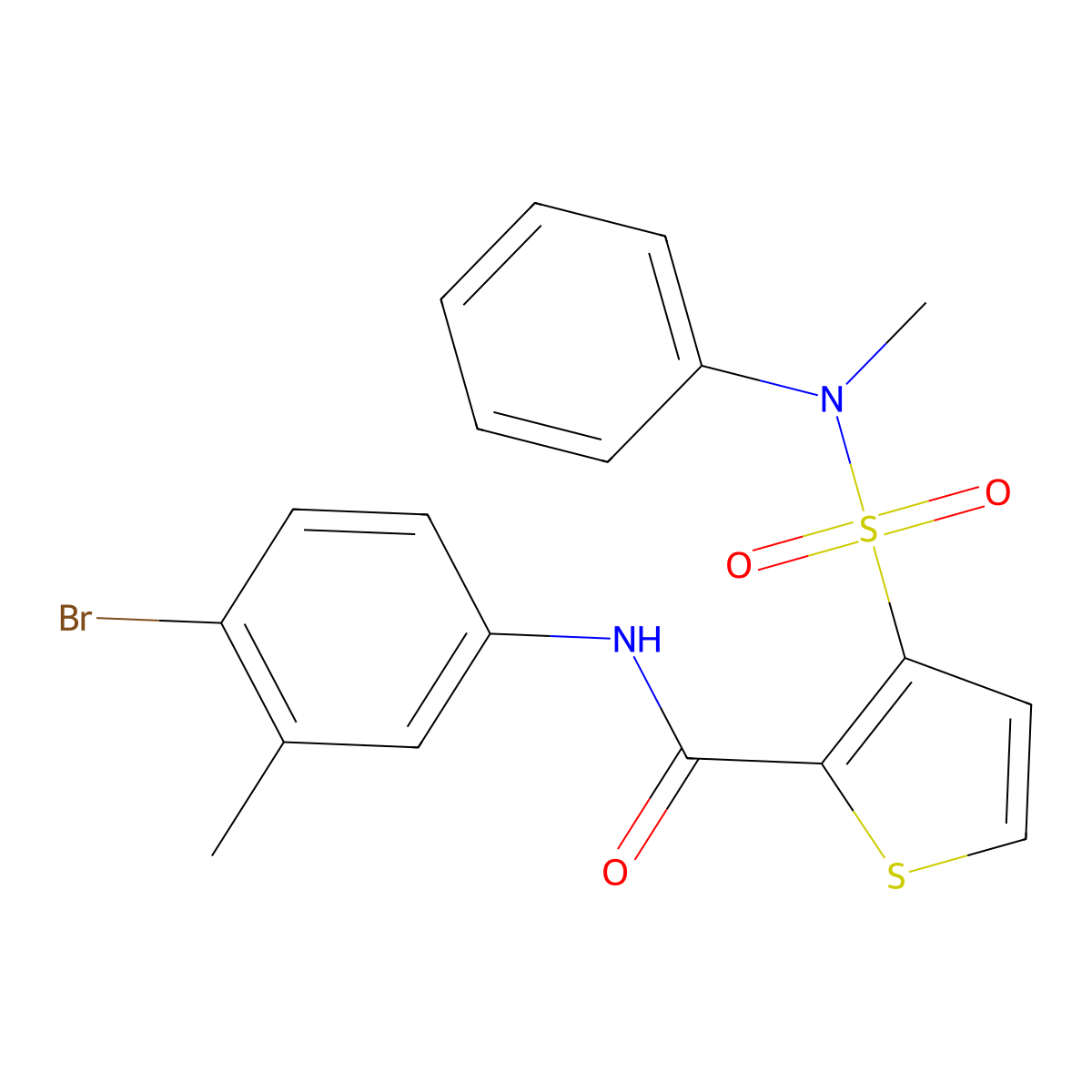N-(4-bromo-3-methylphenyl)-3-[methyl(phenyl)sulfamoyl]thiophene-2-carboxamide molecular structure, CAS 1105246-37-4