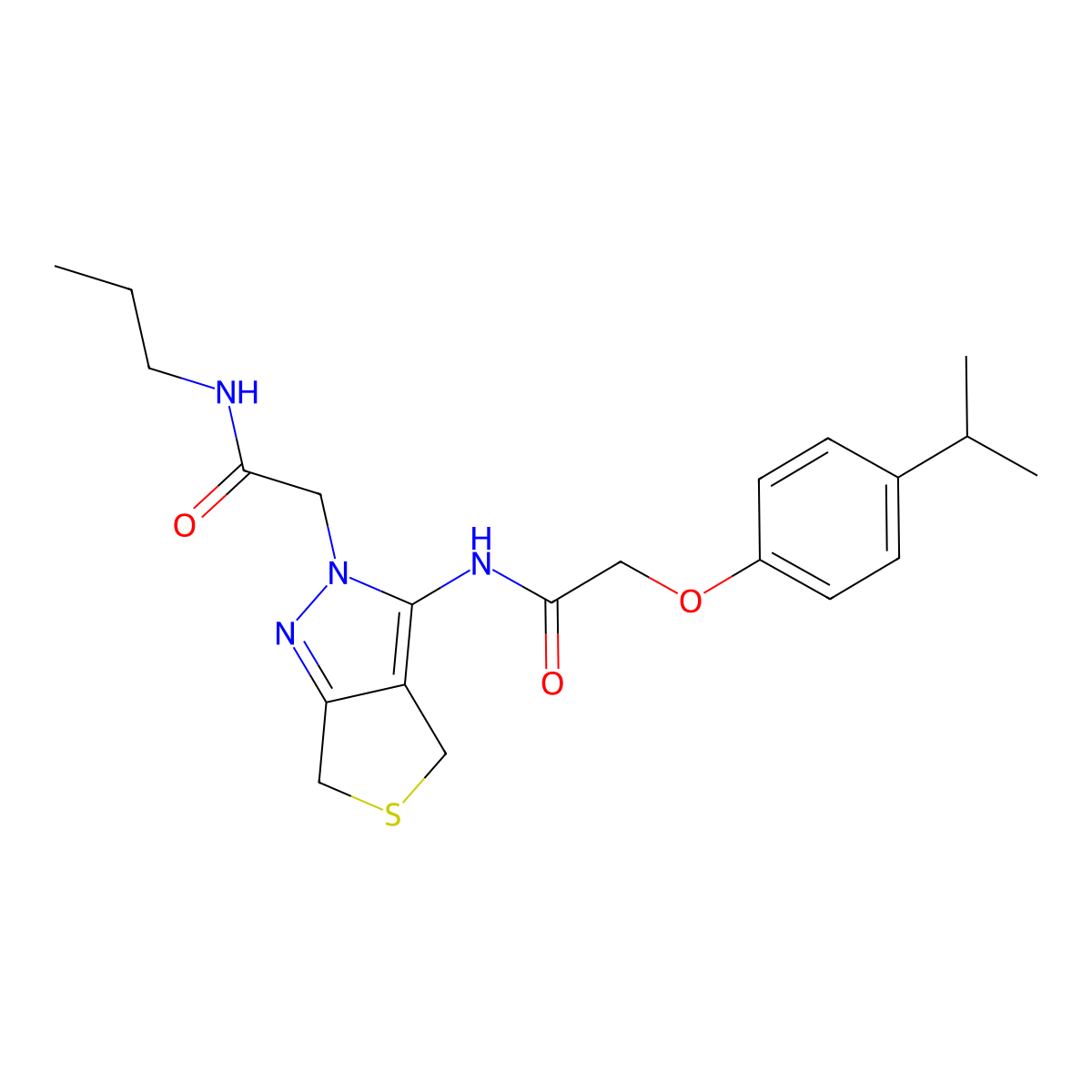 2-(4-isopropylphenoxy)-N-(2-(2-oxo-2-(propylamino)ethyl)-4,6-dihydro-2H-thieno[3,4-c]pyrazol-3-yl)acetamide molecular structure, CAS 1105246-41-0