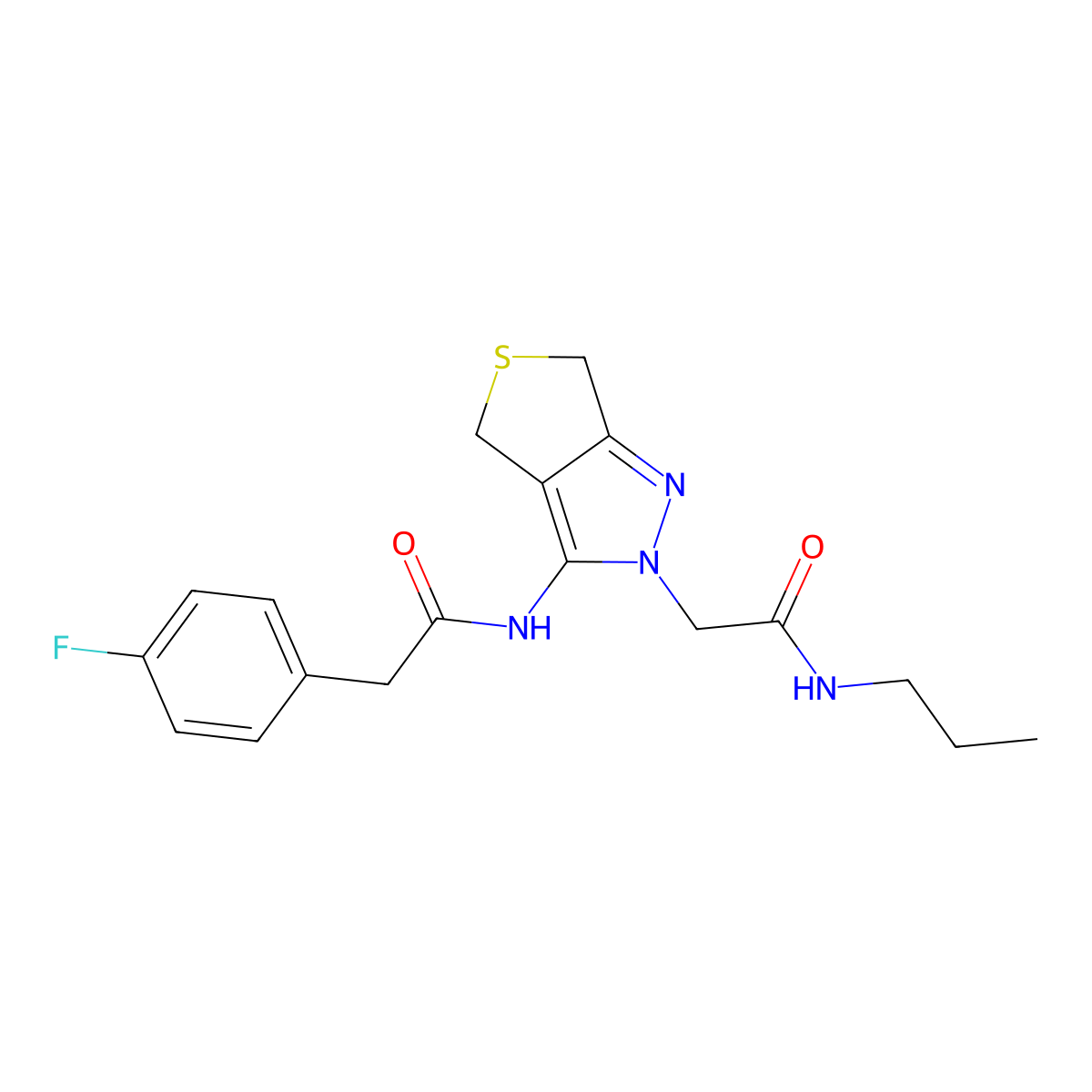 2-(4-fluorophenyl)-N-(2-(2-oxo-2-(propylamino)ethyl)-4,6-dihydro-2H-thieno[3,4-c]pyrazol-3-yl)acetamide molecular structure, CAS 1105246-47-6