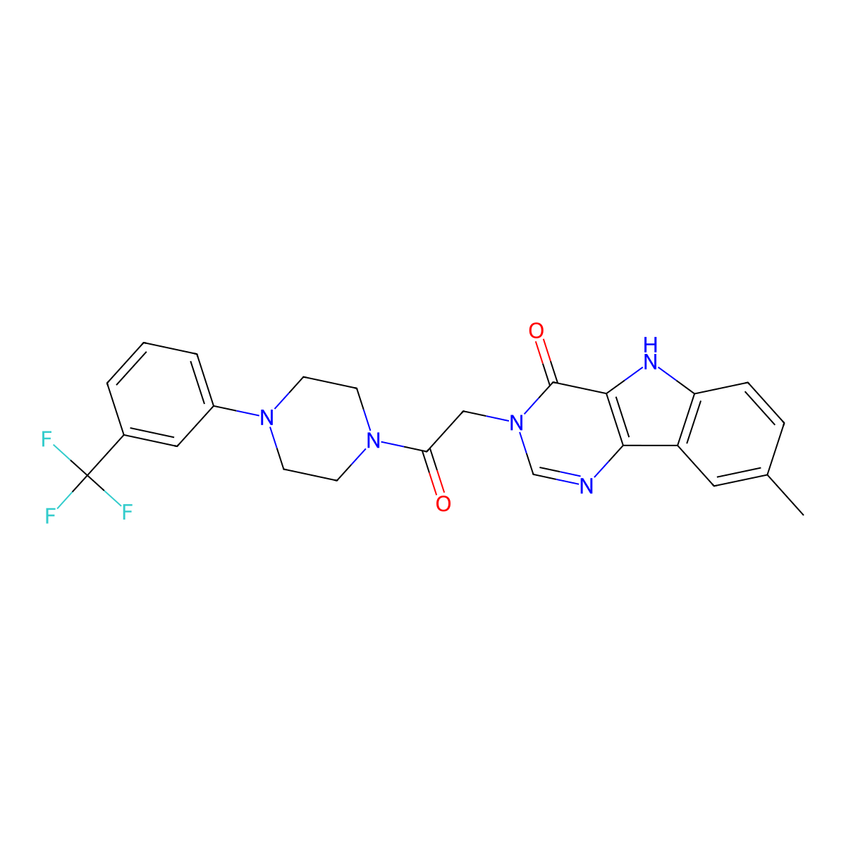 8-methyl-3-(2-oxo-2-{4-[3-(trifluoromethyl)phenyl]piperazin-1-yl}ethyl)-3,5-dihydro-4H-pyrimido[5,4-b]indol-4-one molecular structure, CAS 1105246-51-2