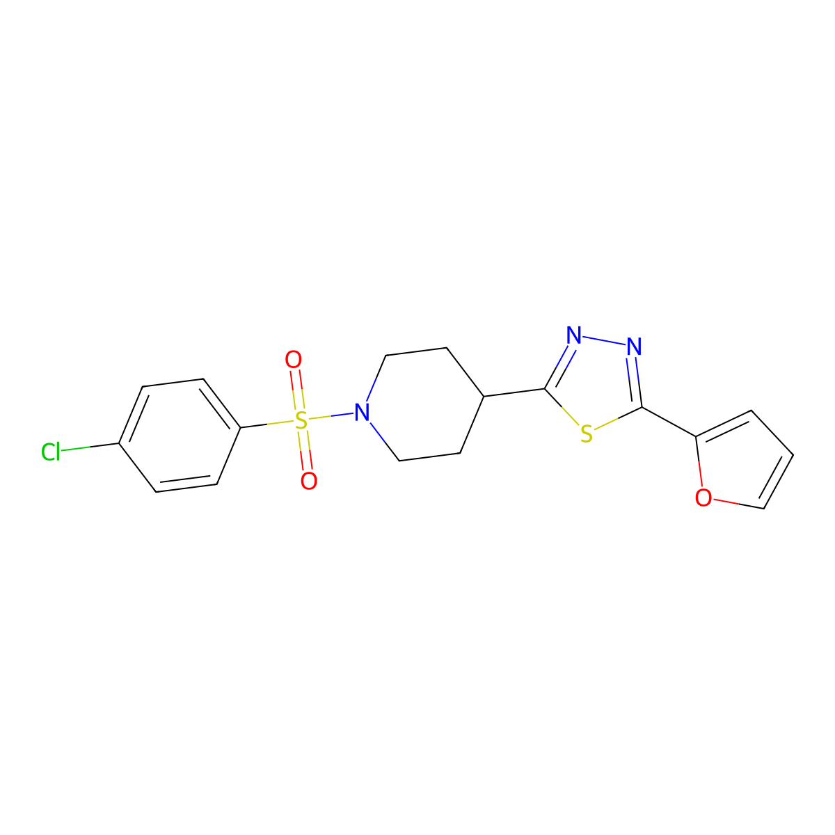 2-(1-((4-Chlorophenyl)sulfonyl)piperidin-4-yl)-5-(furan-2-yl)-1,3,4-thiadiazole molecular structure, CAS 1105246-56-7