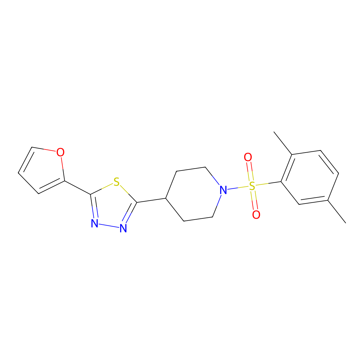 2-(1-((2,5-Dimethylphenyl)sulfonyl)piperidin-4-yl)-5-(furan-2-yl)-1,3,4-thiadiazole molecular structure, CAS 1105246-62-5