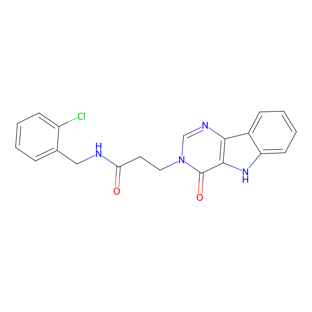N-(2-chlorobenzyl)-3-(4-oxo-4,5-dihydro-3H-pyrimido[5,4-b]indol-3-yl)propanamide molecular structure, CAS 1105246-63-6