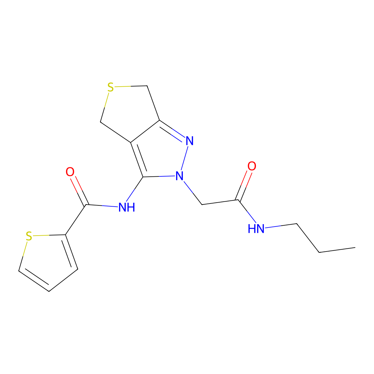N-(2-(2-oxo-2-(propylamino)ethyl)-4,6-dihydro-2H-thieno[3,4-c]pyrazol-3-yl)thiophene-2-carboxamide molecular structure, CAS 1105246-65-8