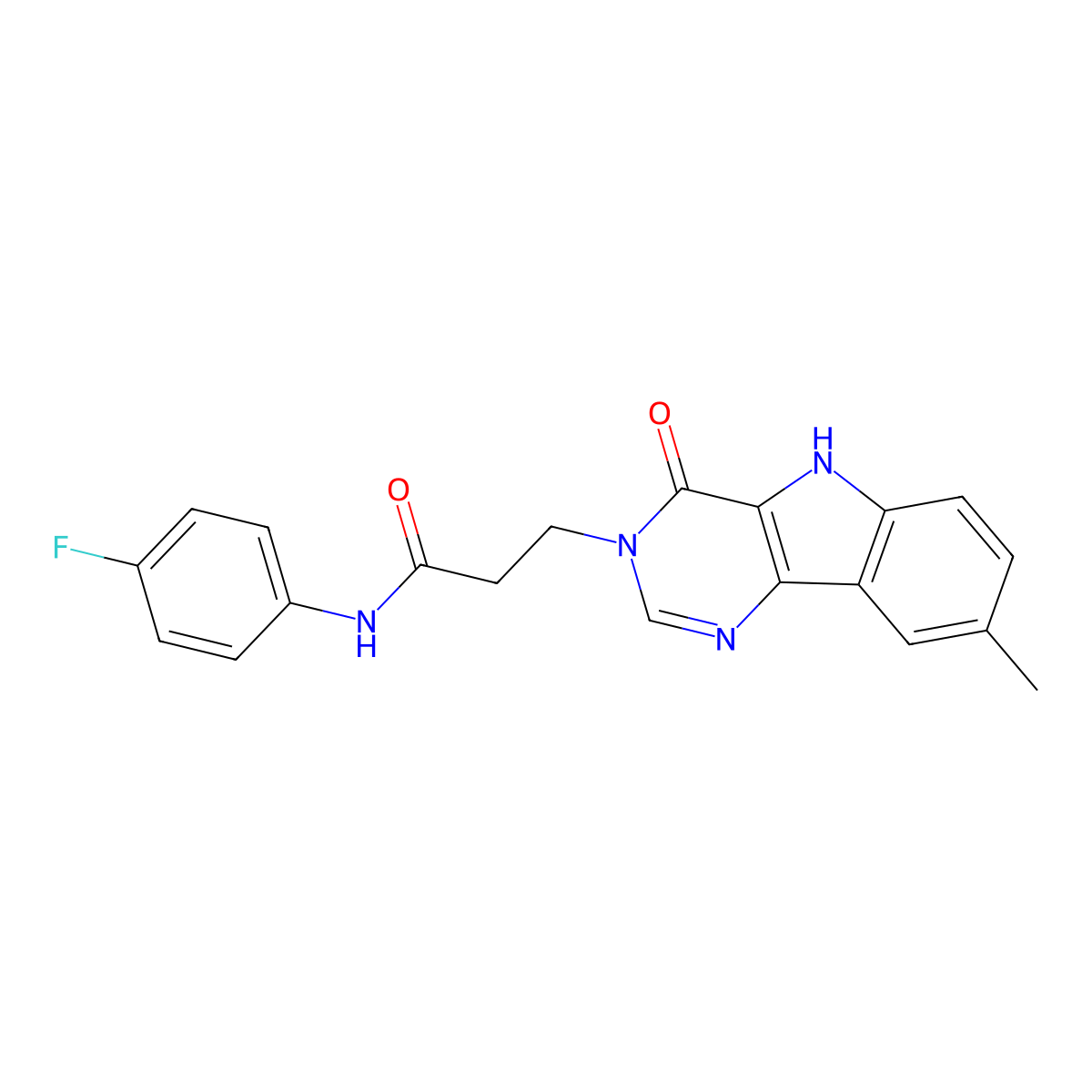 N-(4-fluorophenyl)-3-(8-methyl-4-oxo-4,5-dihydro-3H-pyrimido[5,4-b]indol-3-yl)propanamide molecular structure, CAS 1105246-70-5
