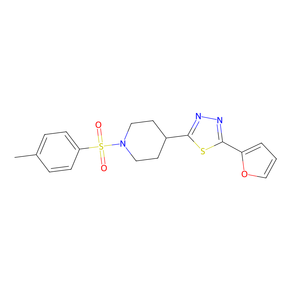 4-[5-(Furan-2-yl)-1,3,4-thiadiazol-2-yl]-1-(4-methylbenzenesulfonyl)piperidine molecular structure, CAS 1105246-76-1