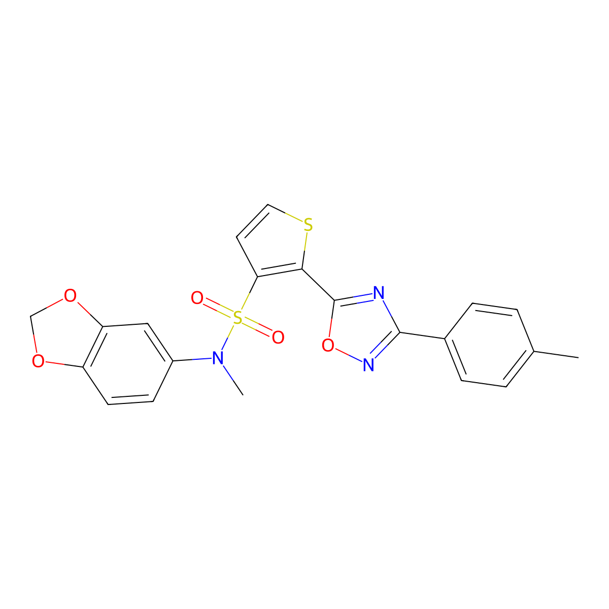 N-(1,3-benzodioxol-5-yl)-N-methyl-2-[3-(4-methylphenyl)-1,2,4-oxadiazol-5-yl]thiophene-3-sulfonamide molecular structure, CAS 1105246-82-9