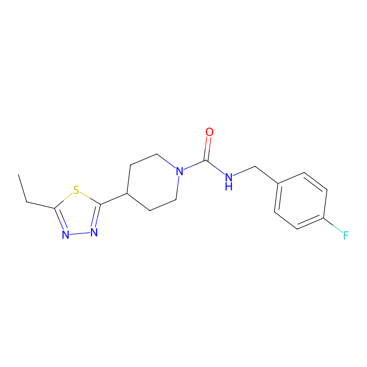 4-(5-ethyl-1,3,4-thiadiazol-2-yl)-N-(4-fluorobenzyl)piperidine-1-carboxamide molecular structure, CAS 1105246-83-0