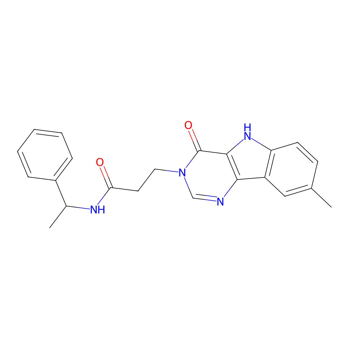 3-{8-methyl-4-oxo-3H,4H,5H-pyrimido[5,4-b]indol-3-yl}-N-(1-phenylethyl)propanamide molecular structure, CAS 1105246-84-1
