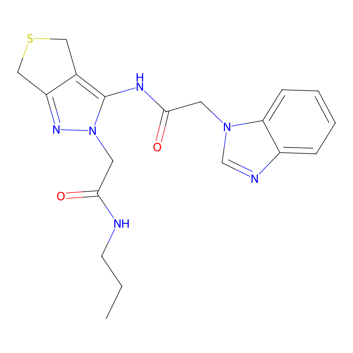 2-(3-(2-(1H-benzo[d]imidazol-1-yl)acetamido)-4,6-dihydro-2H-thieno[3,4-c]pyrazol-2-yl)-N-propylacetamide molecular structure, CAS 1105246-86-3