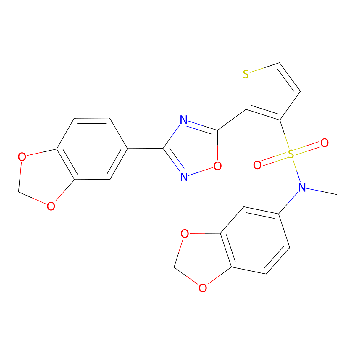 N-(1,3-benzodioxol-5-yl)-2-[3-(1,3-benzodioxol-5-yl)-1,2,4-oxadiazol-5-yl]-N-methylthiophene-3-sulfonamide molecular structure, CAS 1105246-89-6