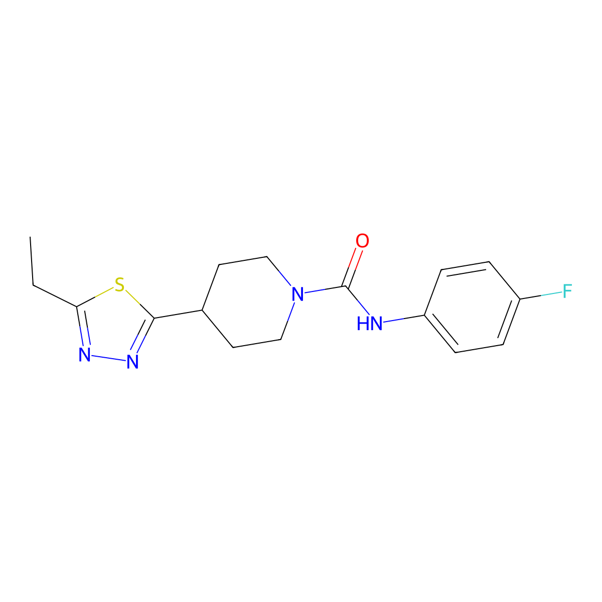4-(5-ethyl-1,3,4-thiadiazol-2-yl)-N-(4-fluorophenyl)piperidine-1-carboxamide molecular structure, CAS 1105246-90-9