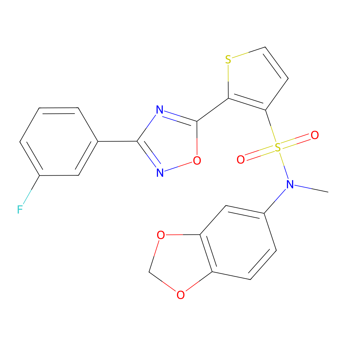 N-(1,3-benzodioxol-5-yl)-2-[3-(3-fluorophenyl)-1,2,4-oxadiazol-5-yl]-N-methylthiophene-3-sulfonamide molecular structure, CAS 1105246-96-5