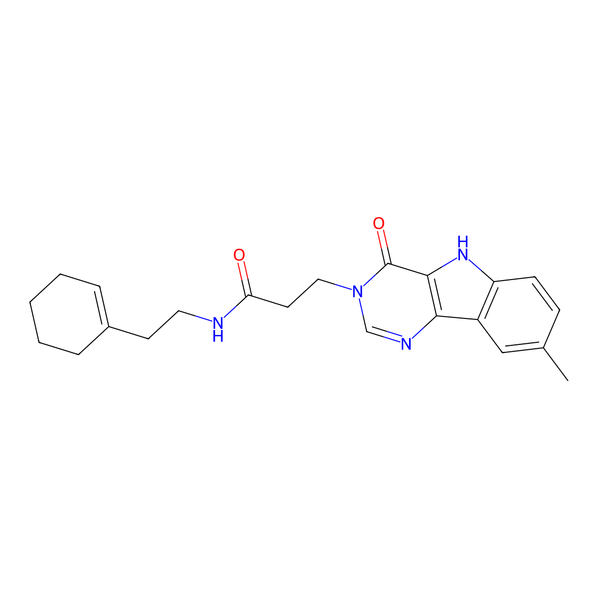 N-[2-(cyclohex-1-en-1-yl)ethyl]-3-{8-methyl-4-oxo-3H,4H,5H-pyrimido[5,4-b]indol-3-yl}propanamide molecular structure, CAS 1105246-98-7