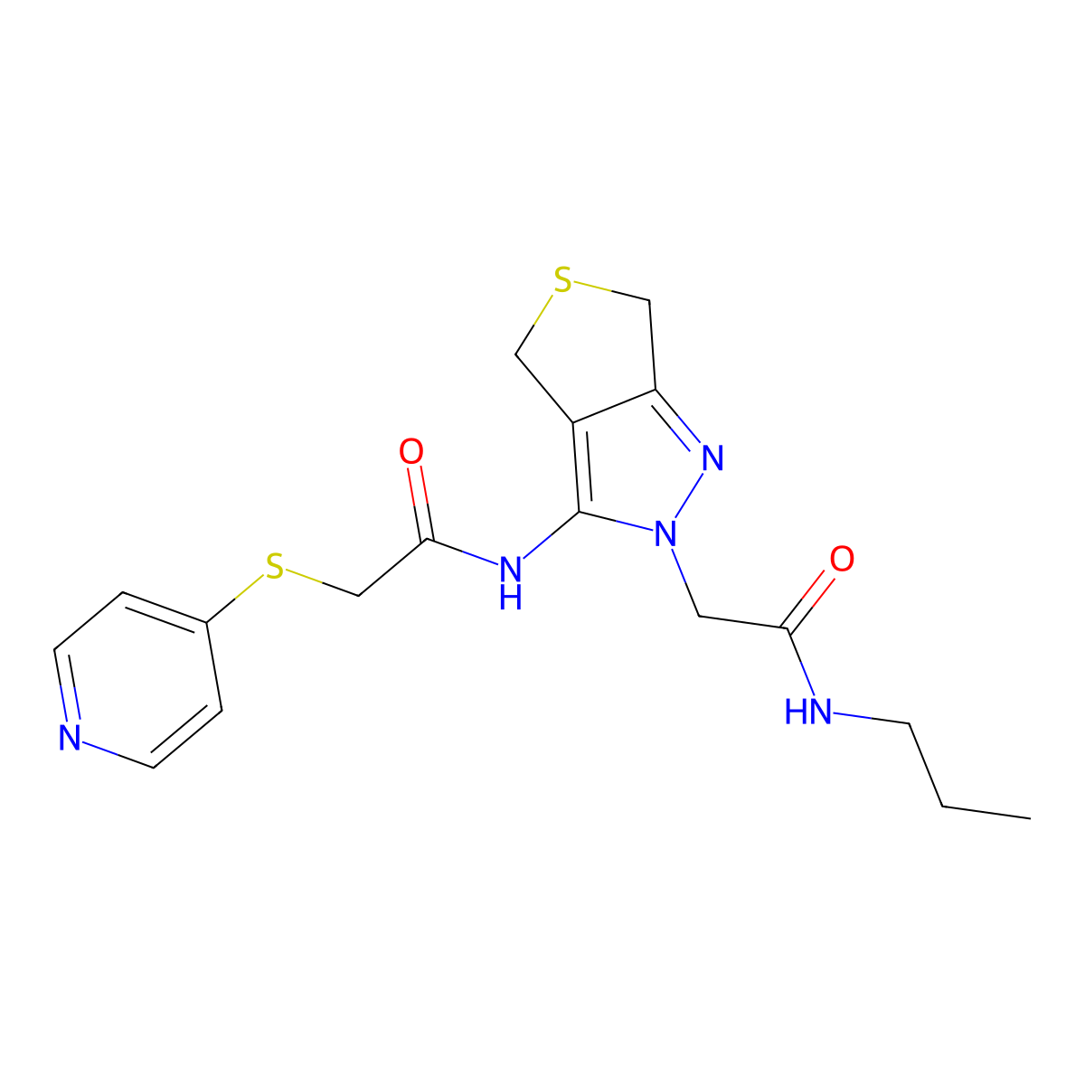 N-(2-(2-oxo-2-(propylamino)ethyl)-4,6-dihydro-2H-thieno[3,4-c]pyrazol-3-yl)-2-(pyridin-4-ylthio)acetamide molecular structure, CAS 1105247-00-4