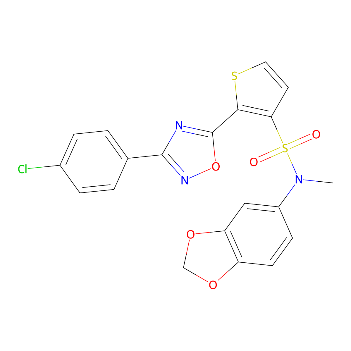 N-(1,3-benzodioxol-5-yl)-2-[3-(4-chlorophenyl)-1,2,4-oxadiazol-5-yl]-N-methylthiophene-3-sulfonamide molecular structure, CAS 1105247-03-7