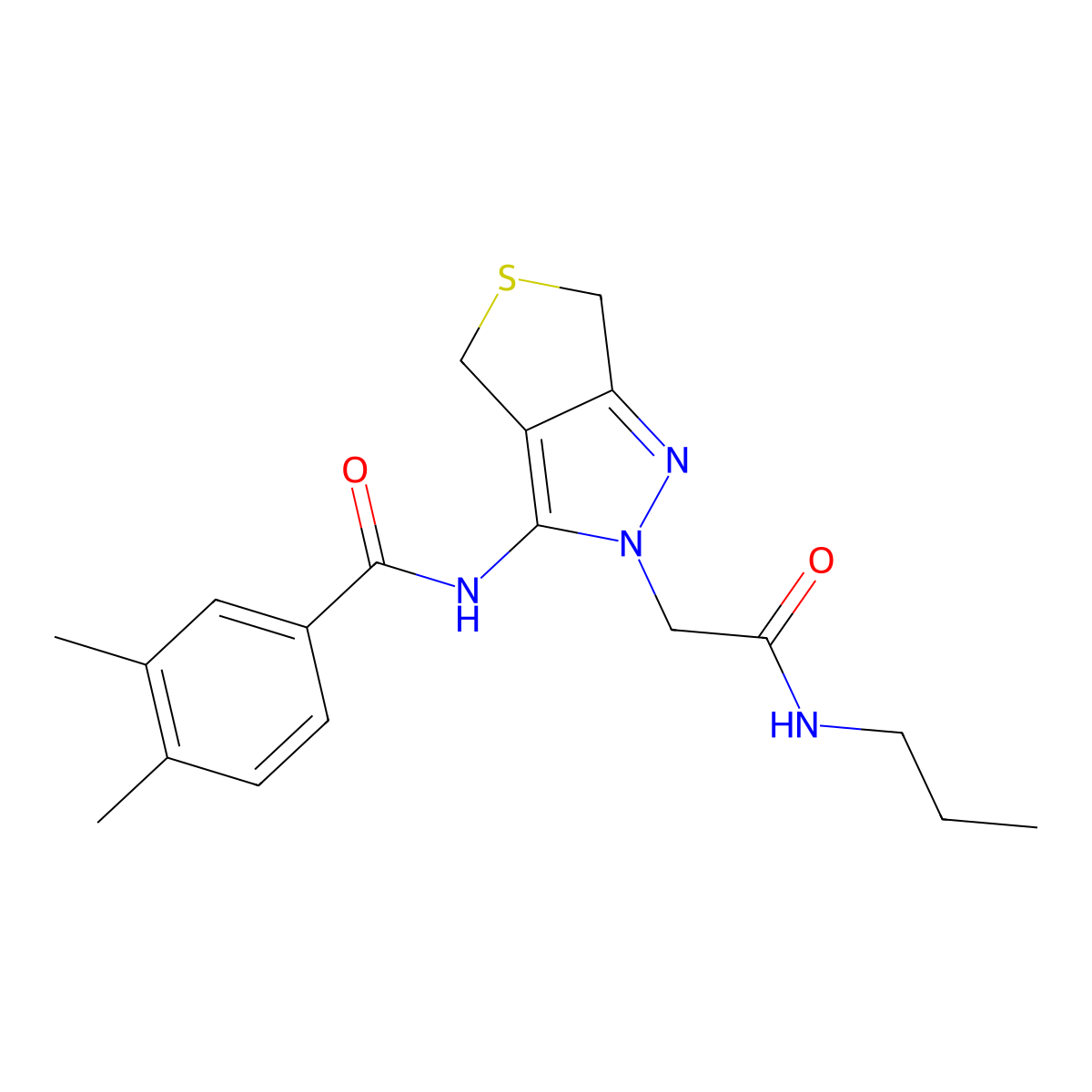 3,4-dimethyl-N-(2-(2-oxo-2-(propylamino)ethyl)-4,6-dihydro-2H-thieno[3,4-c]pyrazol-3-yl)benzamide molecular structure, CAS 1105247-07-1
