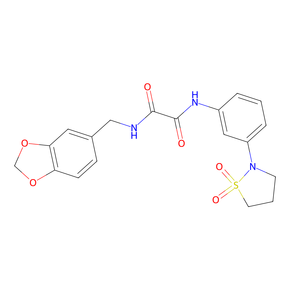 N-(1,3-benzodioxol-5-ylmethyl)-N'-[3-(1,1-dioxido-1,2-thiazolidin-2-yl)phenyl]ethanediamide molecular structure, CAS 1105247-08-2