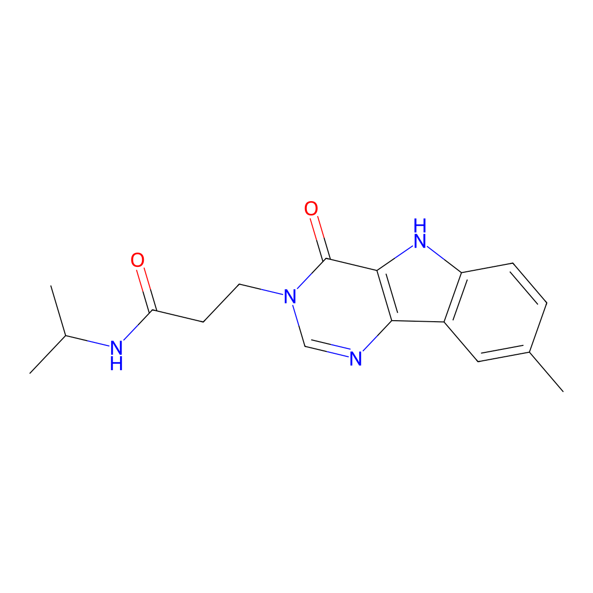 3-{8-methyl-4-oxo-3H,4H,5H-pyrimido[5,4-b]indol-3-yl}-N-(propan-2-yl)propanamide molecular structure, CAS 1105247-12-8