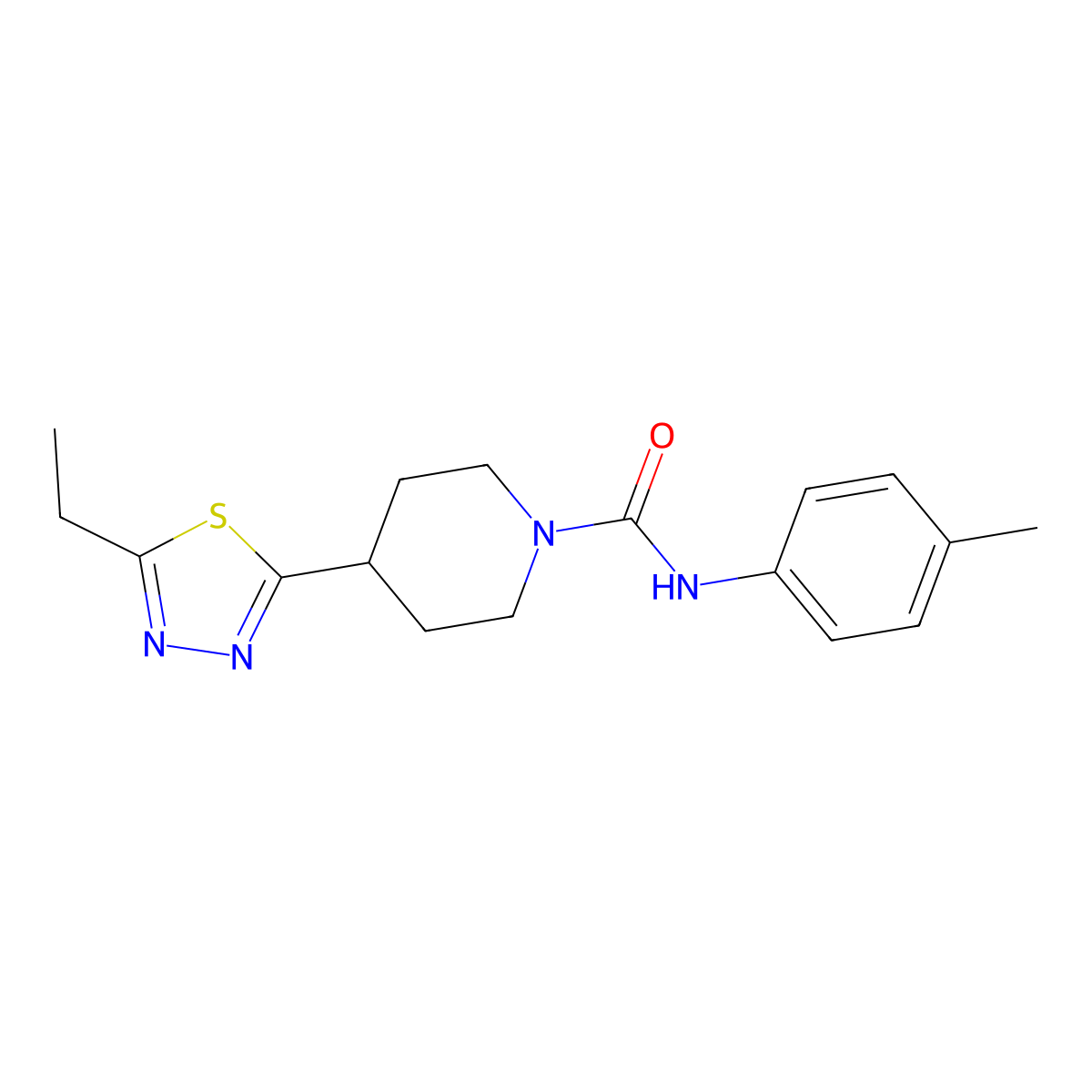 4-(5-ethyl-1,3,4-thiadiazol-2-yl)-N-(p-tolyl)piperidine-1-carboxamide molecular structure, CAS 1105247-18-4