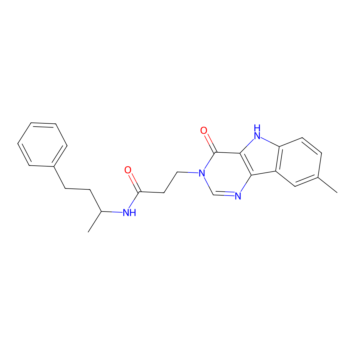 3-(8-methyl-4-oxo-4,5-dihydro-3H-pyrimido[5,4-b]indol-3-yl)-N-(4-phenylbutan-2-yl)propanamide molecular structure, CAS 1105247-26-4