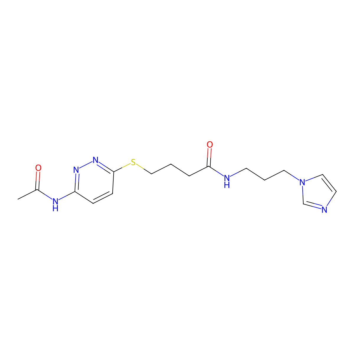 N-(3-(1H-imidazol-1-yl)propyl)-4-((6-acetamidopyridazin-3-yl)thio)butanamide molecular structure, CAS 1105247-27-5