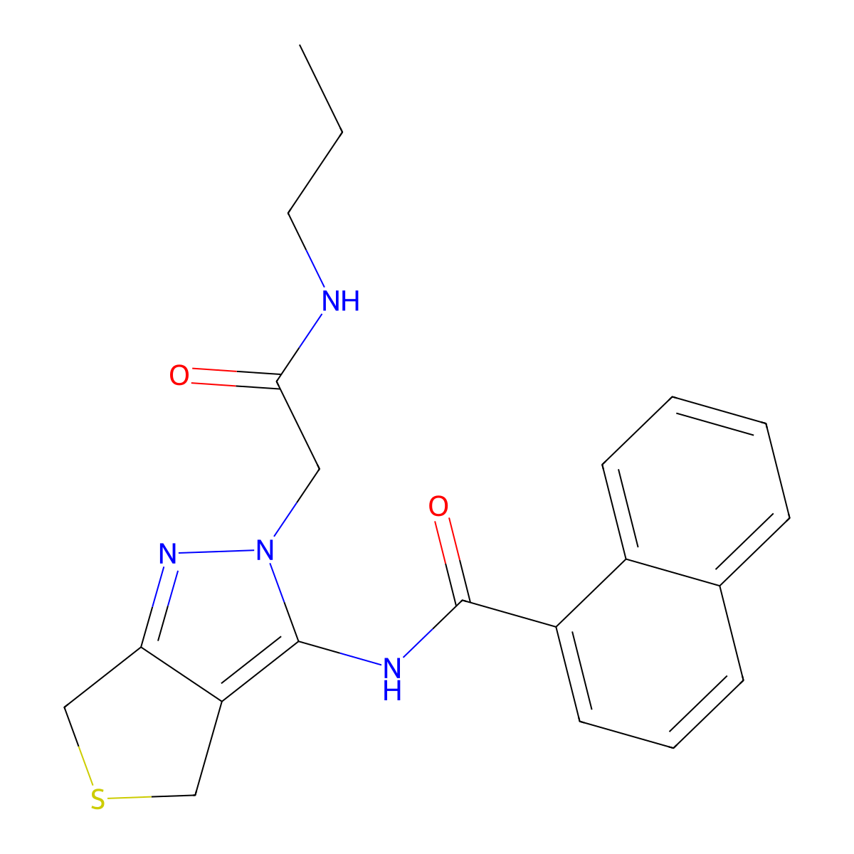 N-(2-(2-oxo-2-(propylamino)ethyl)-4,6-dihydro-2H-thieno[3,4-c]pyrazol-3-yl)-1-naphthamide molecular structure, CAS 1105247-28-6