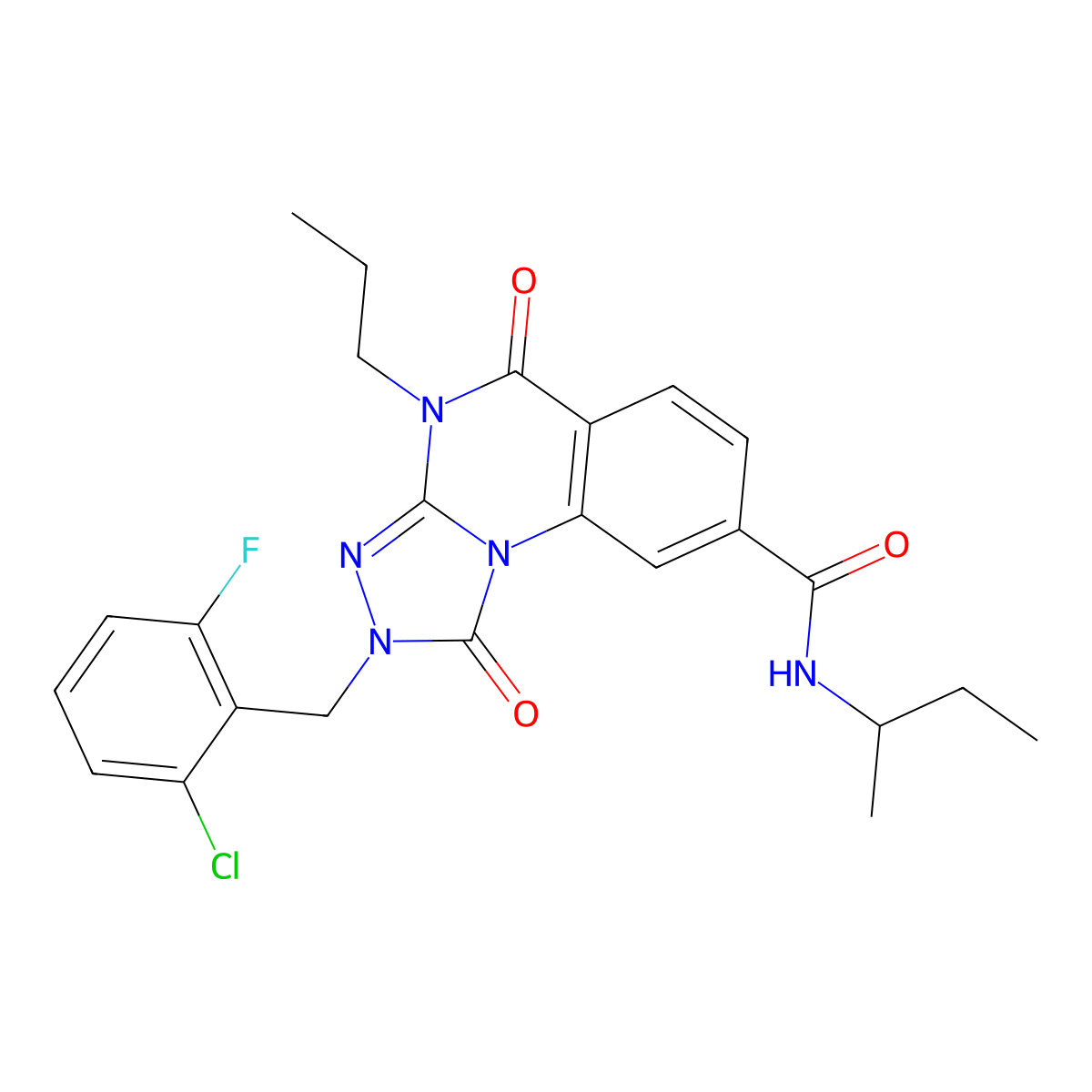 N-(sec-butyl)-2-(2-chloro-6-fluorobenzyl)-1,5-dioxo-4-propyl-1,2,4,5-tetrahydro-[1,2,4]triazolo[4,3-a]quinazoline-8-carboxamide molecular structure, CAS 1105247-30-0