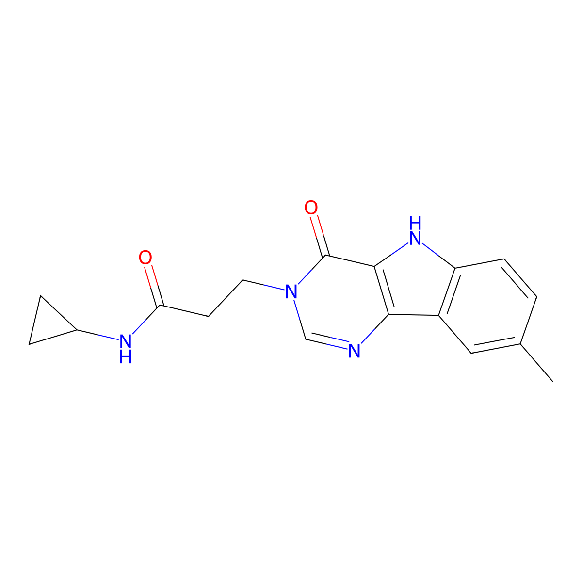 N-cyclopropyl-3-{8-methyl-4-oxo-3H,4H,5H-pyrimido[5,4-b]indol-3-yl}propanamide molecular structure, CAS 1105247-33-3