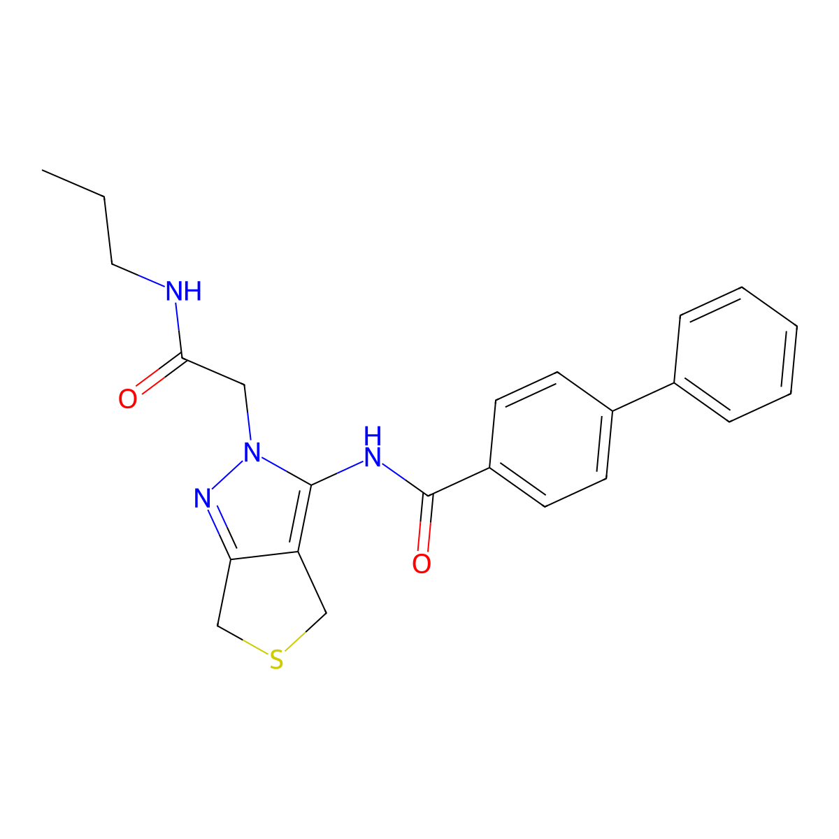 N-(2-(2-oxo-2-(propylamino)ethyl)-4,6-dihydro-2H-thieno[3,4-c]pyrazol-3-yl)-[1,1'-biphenyl]-4-carboxamide molecular structure, CAS 1105247-35-5