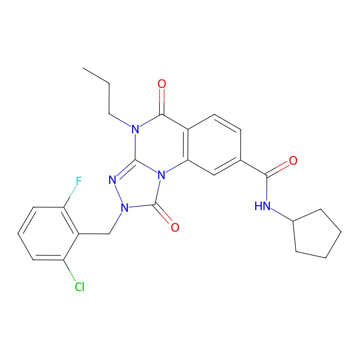 2-(2-chloro-6-fluorobenzyl)-N-cyclopentyl-1,5-dioxo-4-propyl-1,2,4,5-tetrahydro-[1,2,4]triazolo[4,3-a]quinazoline-8-carboxamide molecular structure, CAS 1105247-37-7
