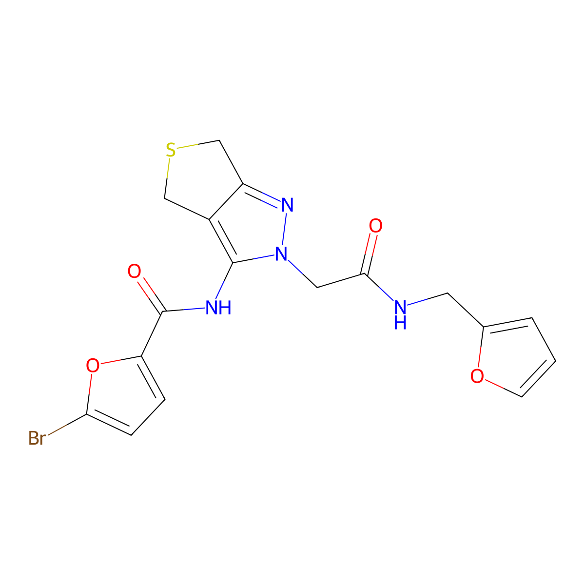 5-bromo-N-(2-(2-((furan-2-ylmethyl)amino)-2-oxoethyl)-4,6-dihydro-2H-thieno[3,4-c]pyrazol-3-yl)furan-2-carboxamide molecular structure, CAS 1105247-41-3
