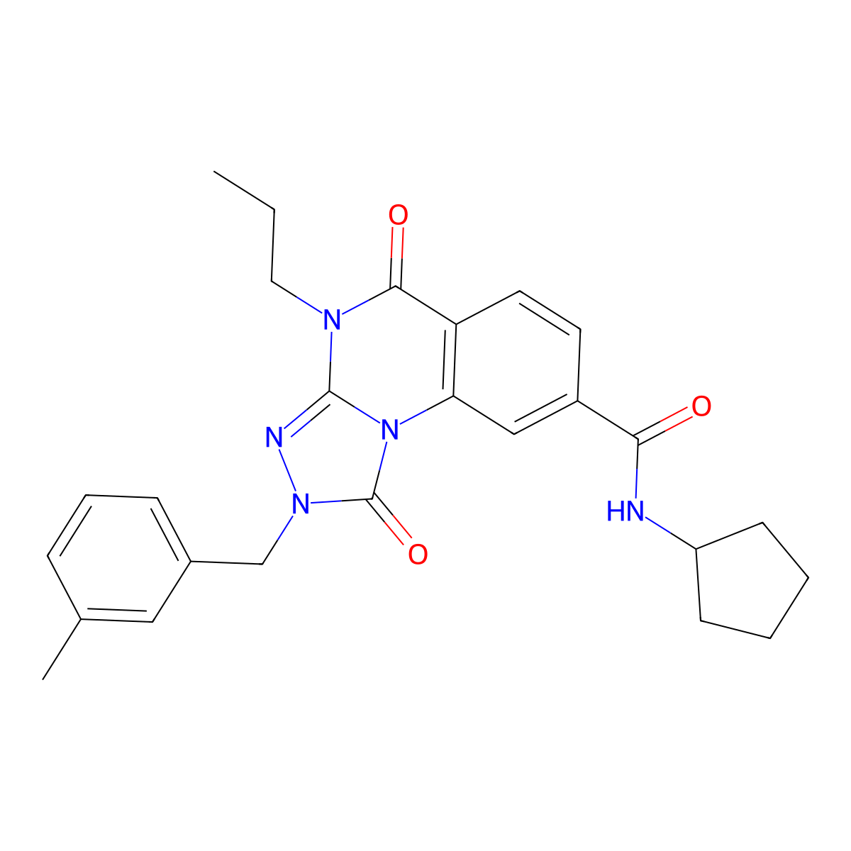 N-cyclopentyl-2-[(3-methylphenyl)methyl]-1,5-dioxo-4-propyl-1H,2H,4H,5H-[1,2,4]triazolo[4,3-a]quinazoline-8-carboxamide molecular structure, CAS 1105247-44-6