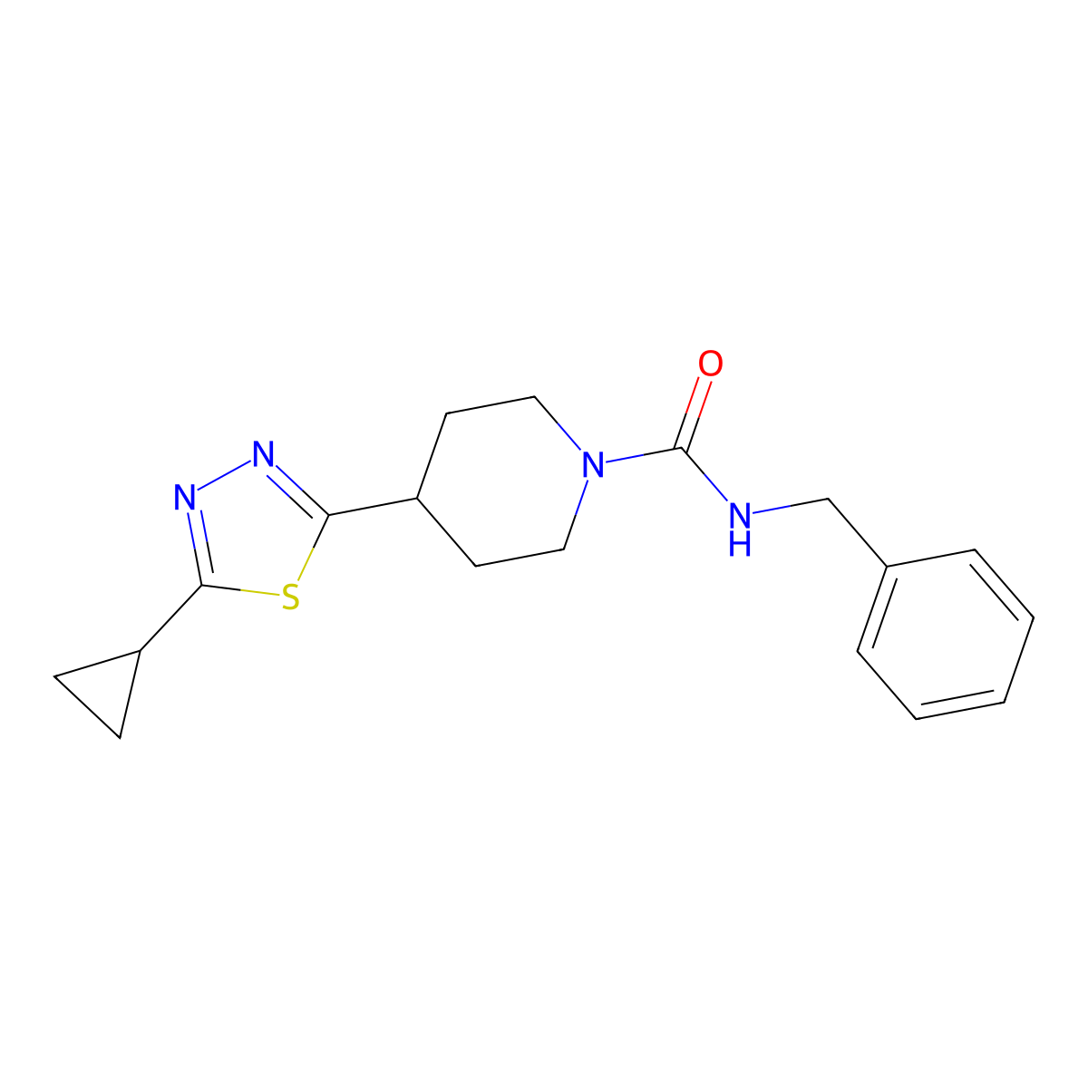 N-benzyl-4-(5-cyclopropyl-1,3,4-thiadiazol-2-yl)piperidine-1-carboxamide molecular structure, CAS 1105247-46-8