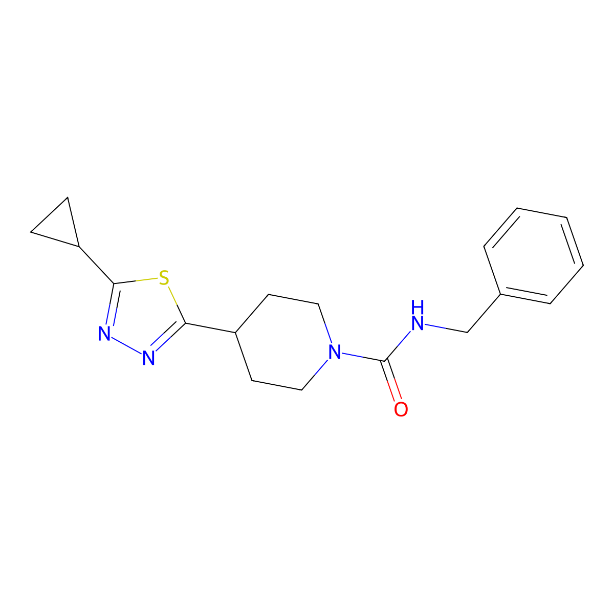 N-benzyl-4-(5-cyclopropyl-1,3,4-thiadiazol-2-yl)piperidine-1-carboxamide molecular structure, CAS 1105247-46-8
