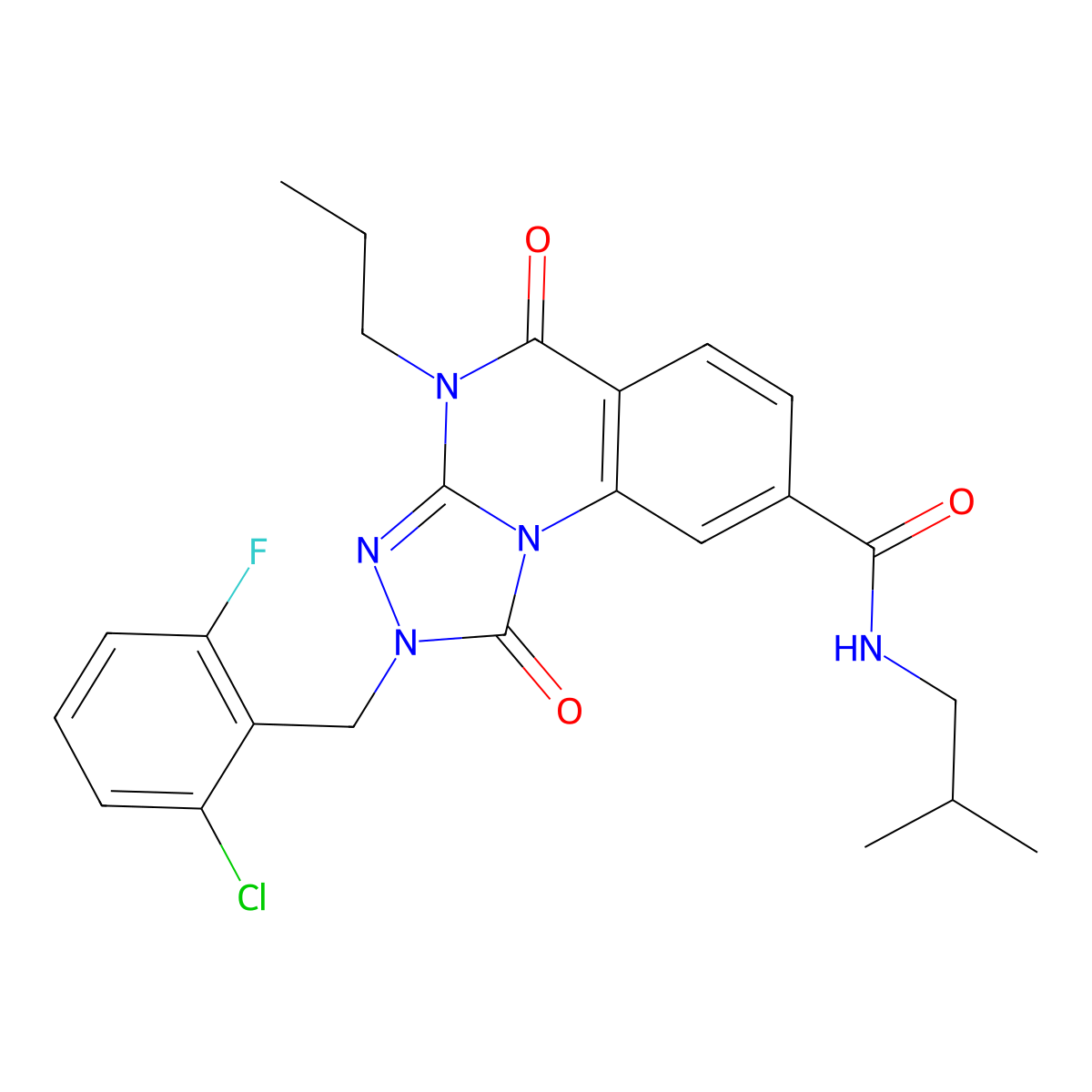 2-(2-chloro-6-fluorobenzyl)-N-isobutyl-1,5-dioxo-4-propyl-1,2,4,5-tetrahydro-[1,2,4]triazolo[4,3-a]quinazoline-8-carboxamide molecular structure, CAS 1105247-51-5