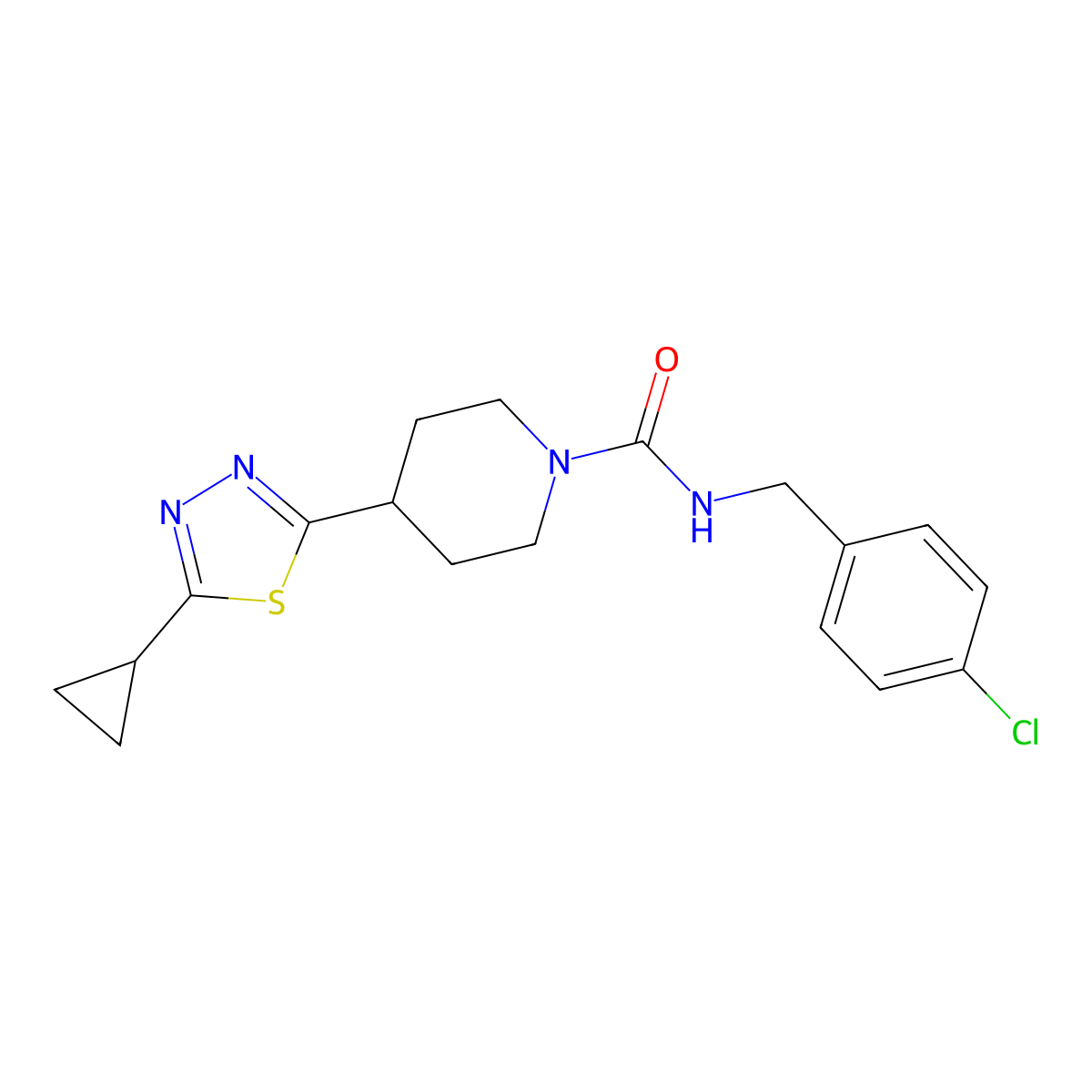 N-(4-chlorobenzyl)-4-(5-cyclopropyl-1,3,4-thiadiazol-2-yl)piperidine-1-carboxamide molecular structure, CAS 1105247-53-7
