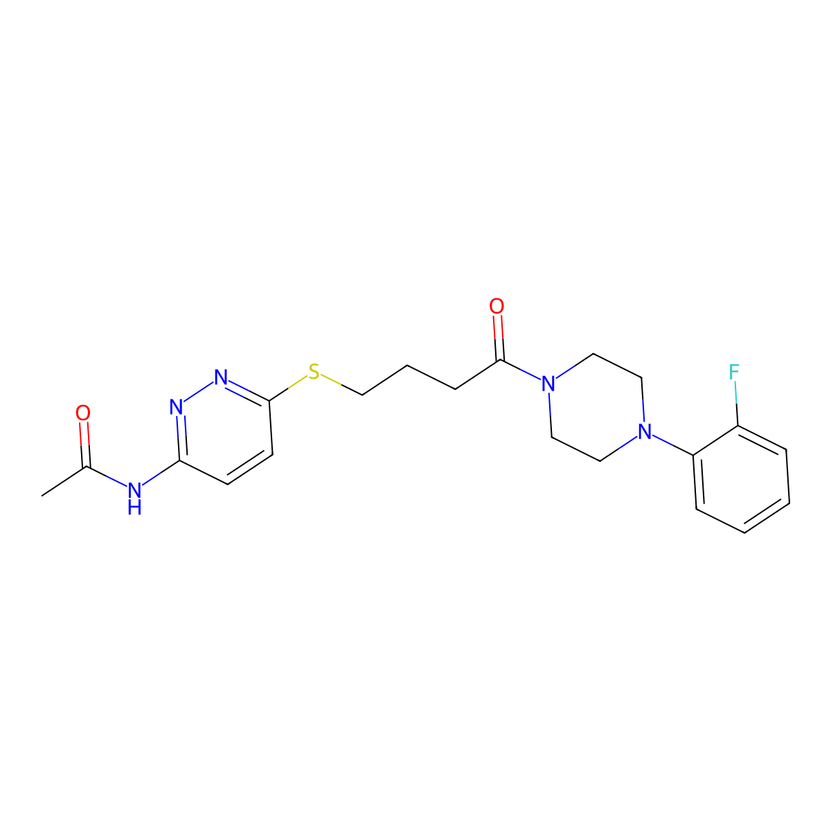 N-(6-((4-(4-(2-fluorophenyl)piperazin-1-yl)-4-oxobutyl)thio)pyridazin-3-yl)acetamide molecular structure, CAS 1105247-56-0