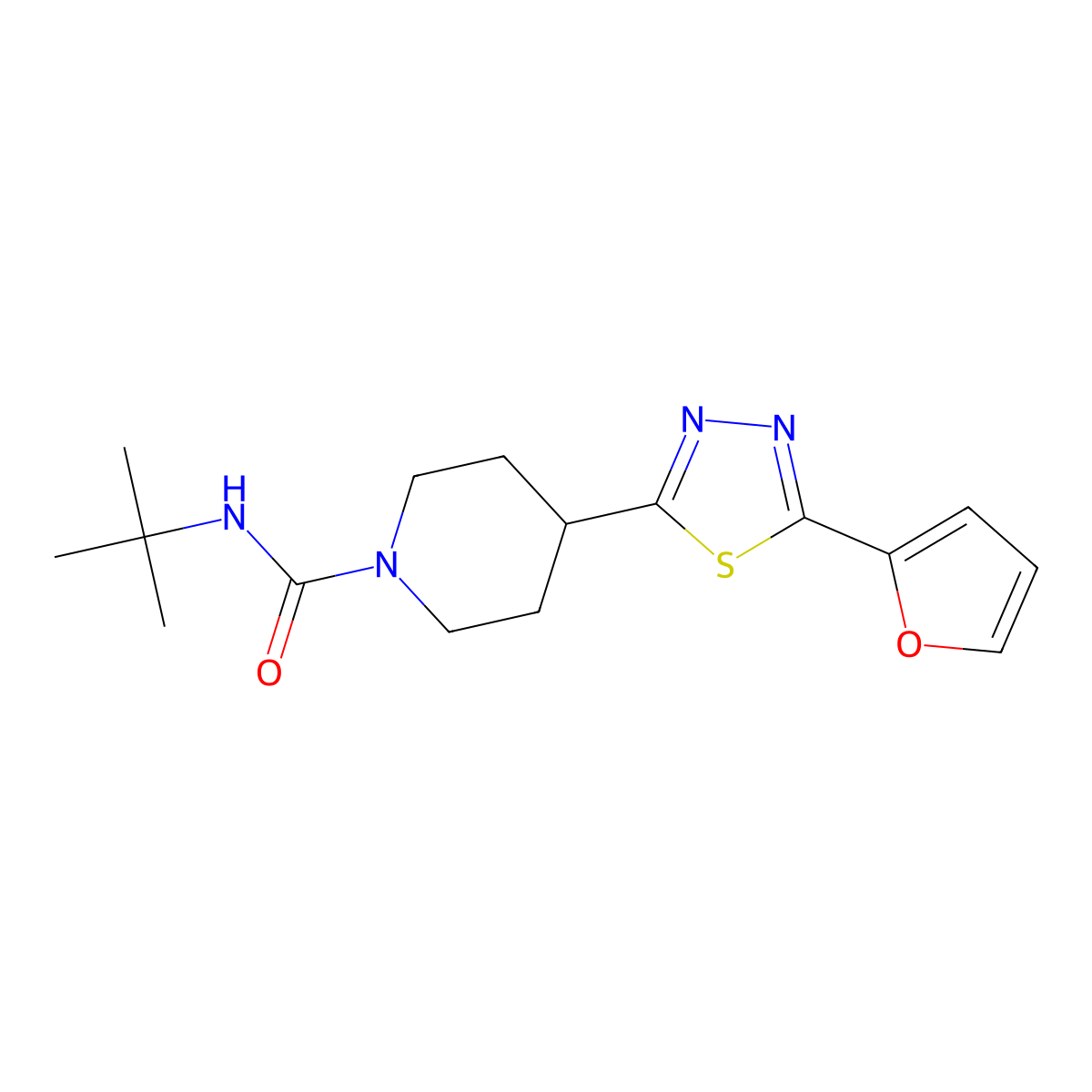 N-(tert-butyl)-4-(5-(furan-2-yl)-1,3,4-thiadiazol-2-yl)piperidine-1-carboxamide molecular structure, CAS 1105247-67-3