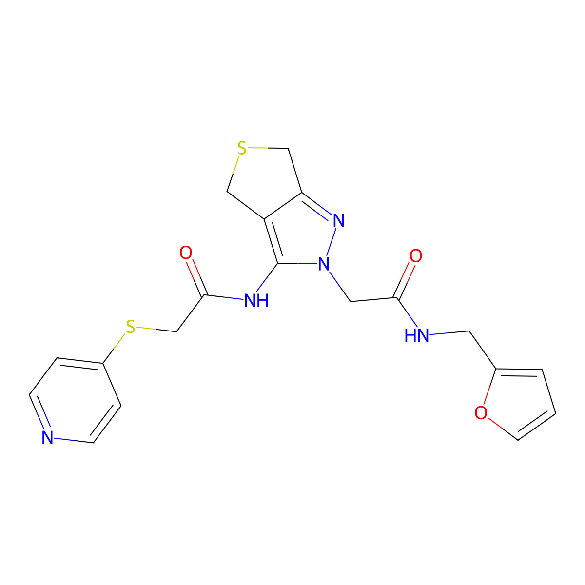 N-(furan-2-ylmethyl)-2-(3-(2-(pyridin-4-ylthio)acetamido)-4,6-dihydro-2H-thieno[3,4-c]pyrazol-2-yl)acetamide molecular structure, CAS 1105247-69-5