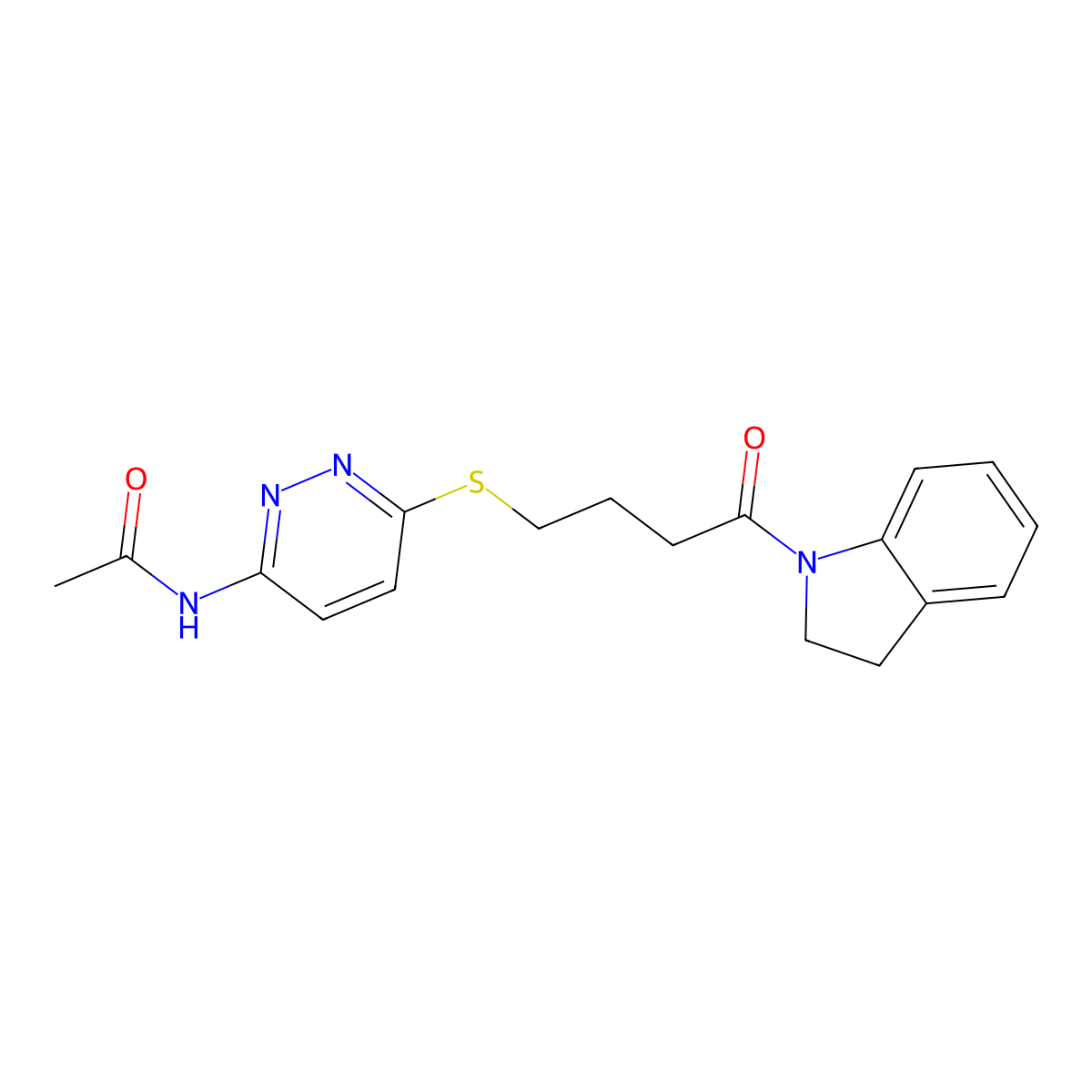 N-(6-((4-(indolin-1-yl)-4-oxobutyl)thio)pyridazin-3-yl)acetamide molecular structure, CAS 1105247-70-8