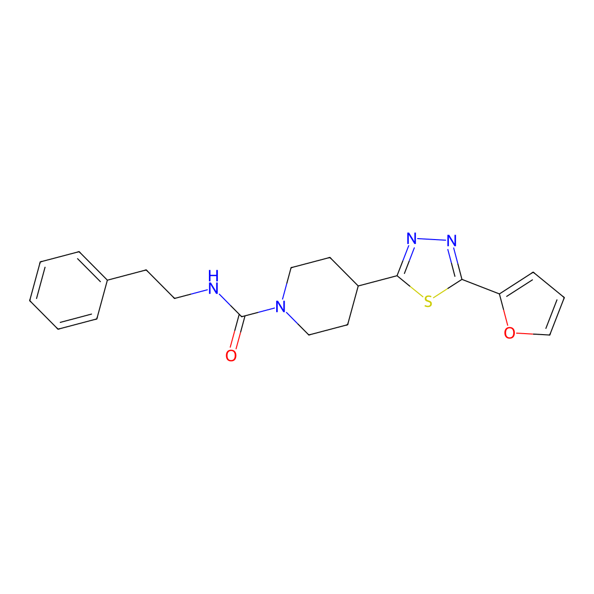 4-(5-(furan-2-yl)-1,3,4-thiadiazol-2-yl)-N-phenethylpiperidine-1-carboxamide molecular structure, CAS 1105247-74-2