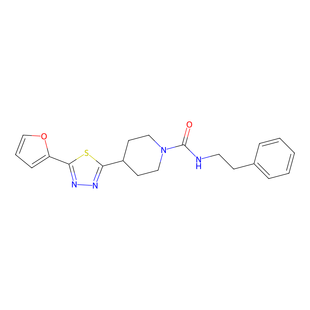 4-(5-(furan-2-yl)-1,3,4-thiadiazol-2-yl)-N-phenethylpiperidine-1-carboxamide molecular structure, CAS 1105247-74-2