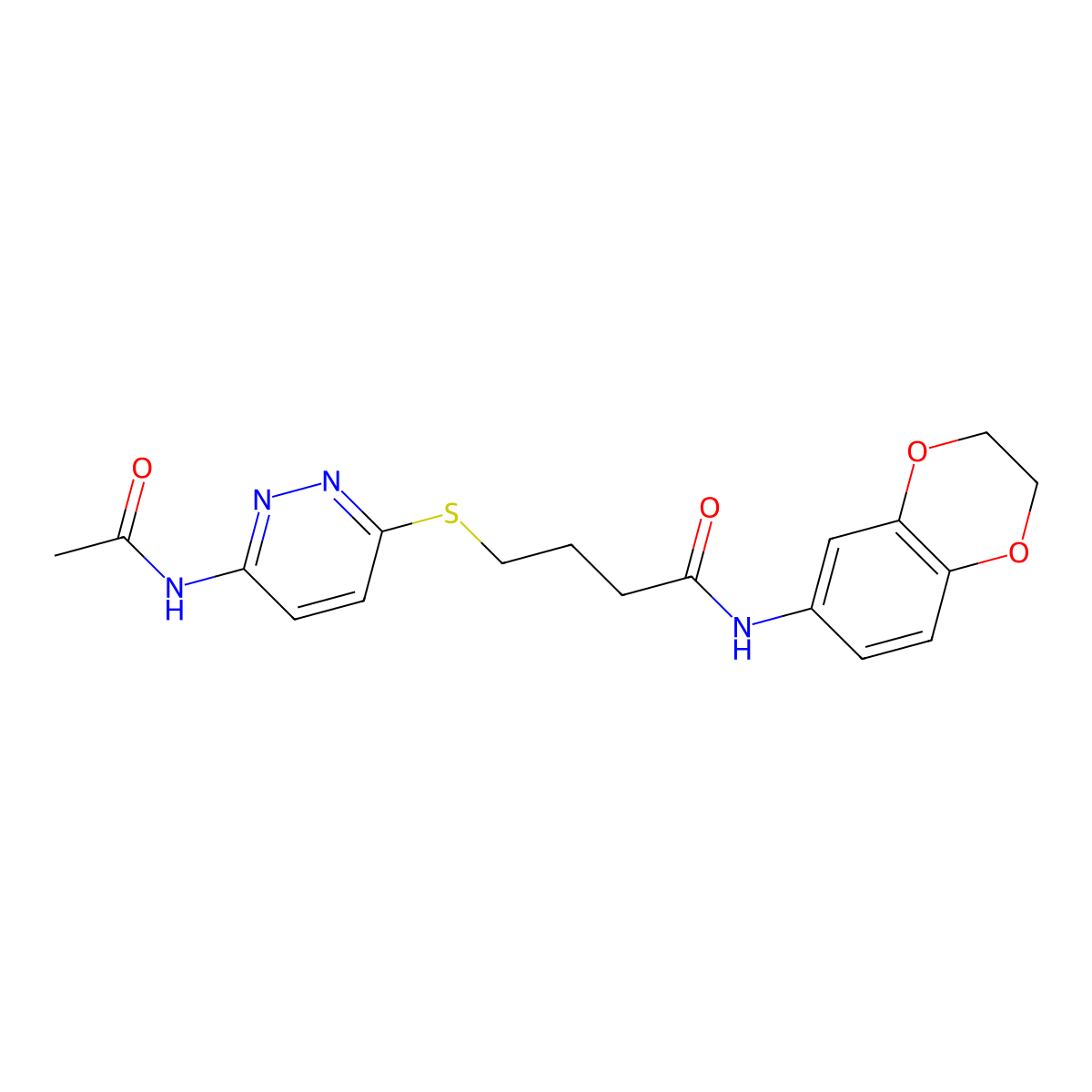 4-((6-acetamidopyridazin-3-yl)thio)-N-(2,3-dihydrobenzo[b][1,4]dioxin-6-yl)butanamide molecular structure, CAS 1105247-77-5