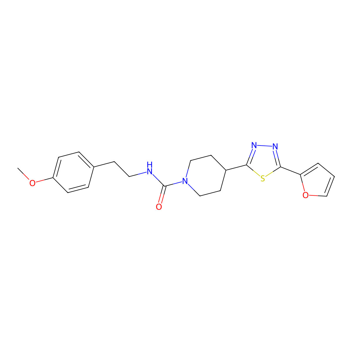 4-(5-(furan-2-yl)-1,3,4-thiadiazol-2-yl)-N-(4-methoxyphenethyl)piperidine-1-carboxamide molecular structure, CAS 1105247-81-1