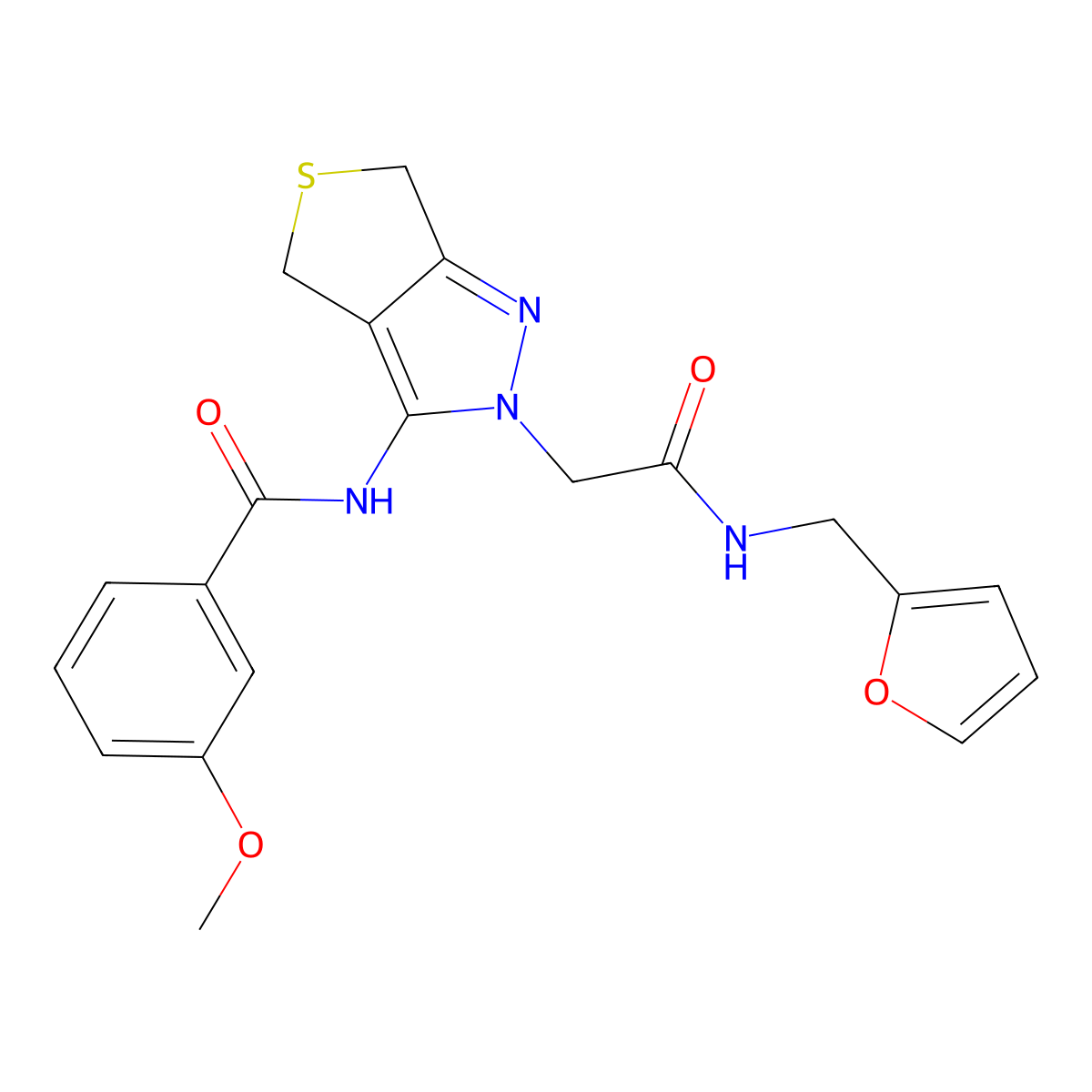 N-(2-(2-((furan-2-ylmethyl)amino)-2-oxoethyl)-4,6-dihydro-2H-thieno[3,4-c]pyrazol-3-yl)-3-methoxybenzamide molecular structure, CAS 1105247-83-3