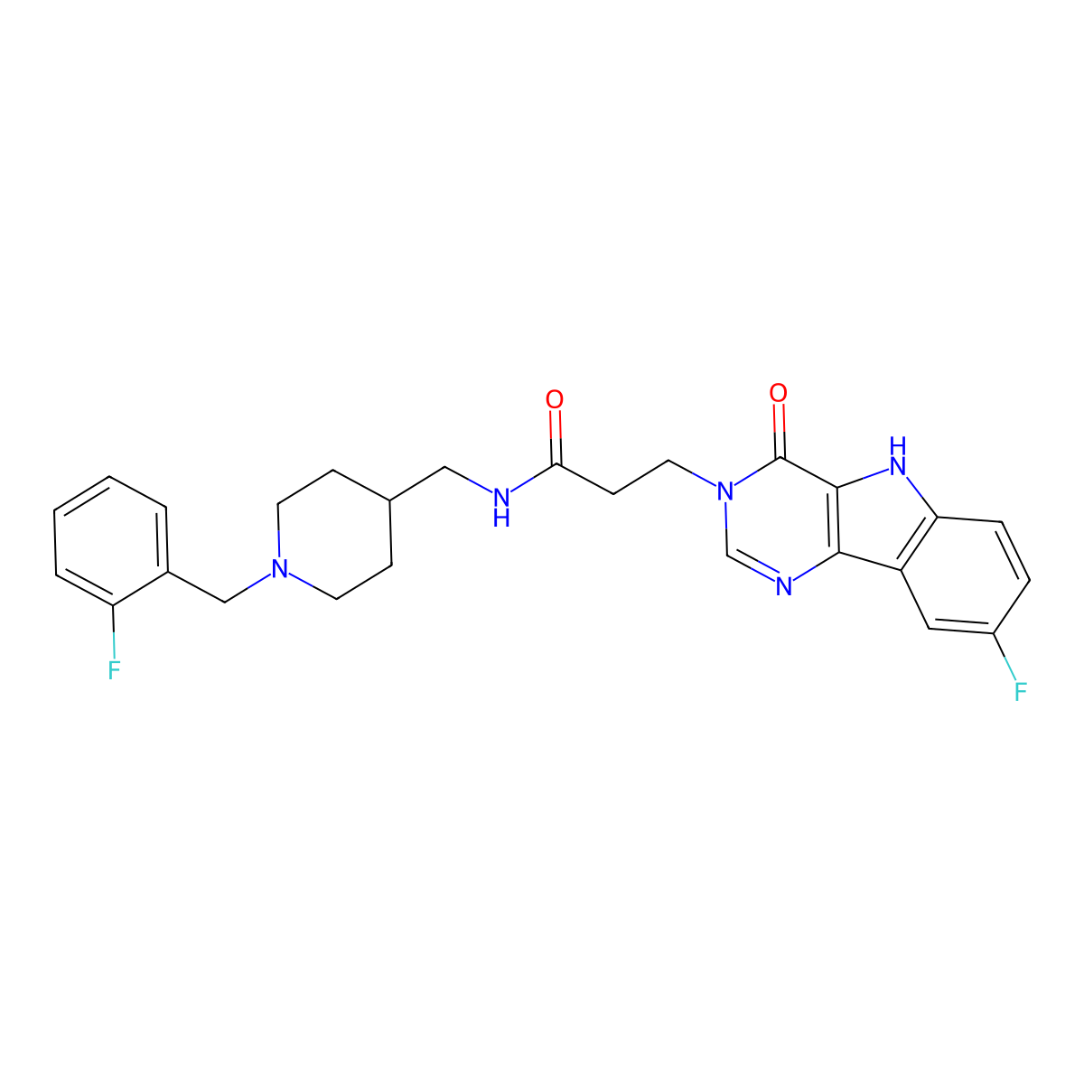 3-(8-fluoro-4-oxo-4,5-dihydro-3H-pyrimido[5,4-b]indol-3-yl)-N-((1-(2-fluorobenzyl)piperidin-4-yl)methyl)propanamide molecular structure, CAS 1105247-94-6